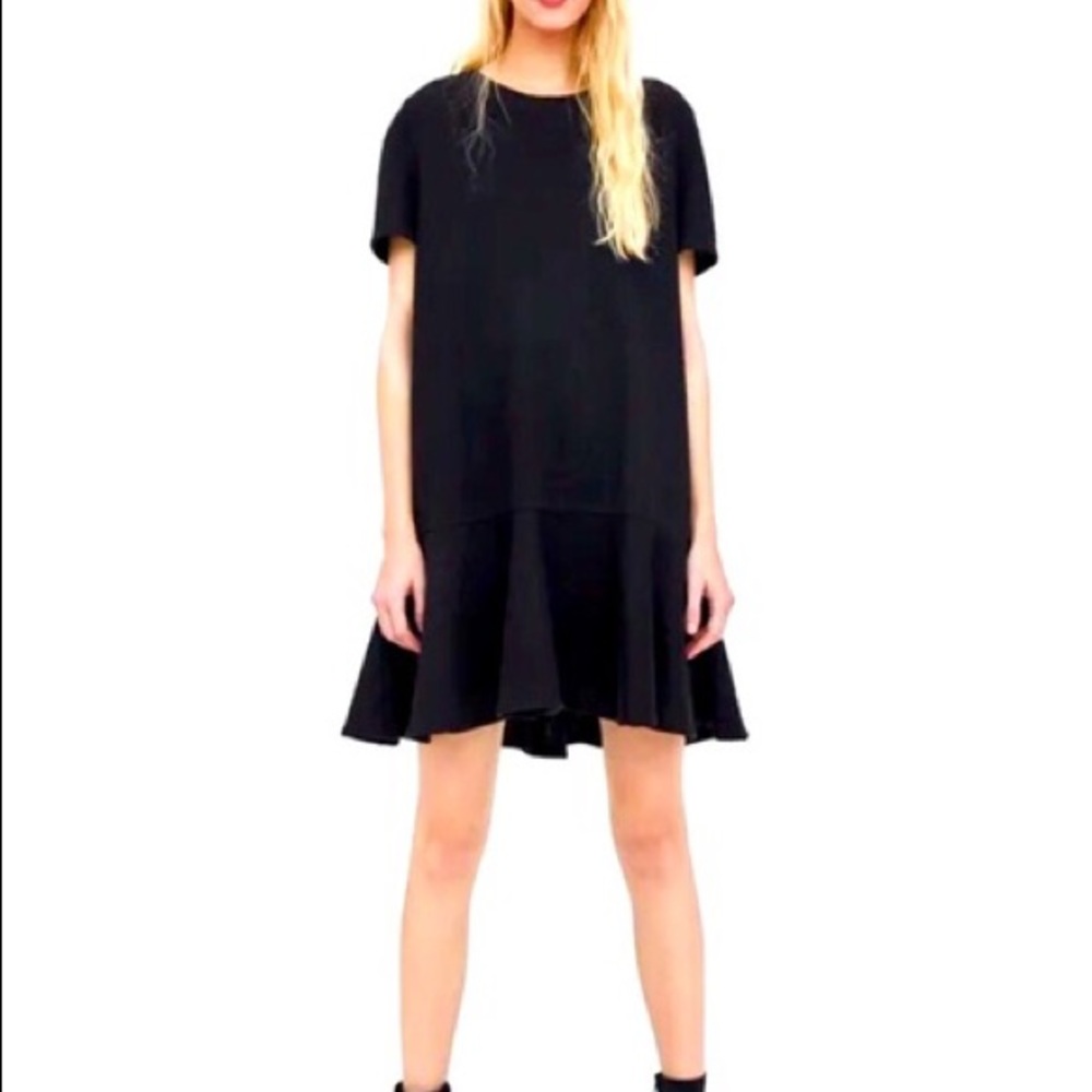 Zara Black Textured Weave Dress with Peplum